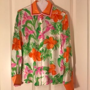 Tropical floral silk blouse